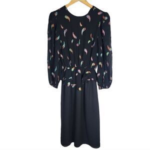 80s Rainbow Sparkle Paisley Dress w Sheer Printed Sleeves
